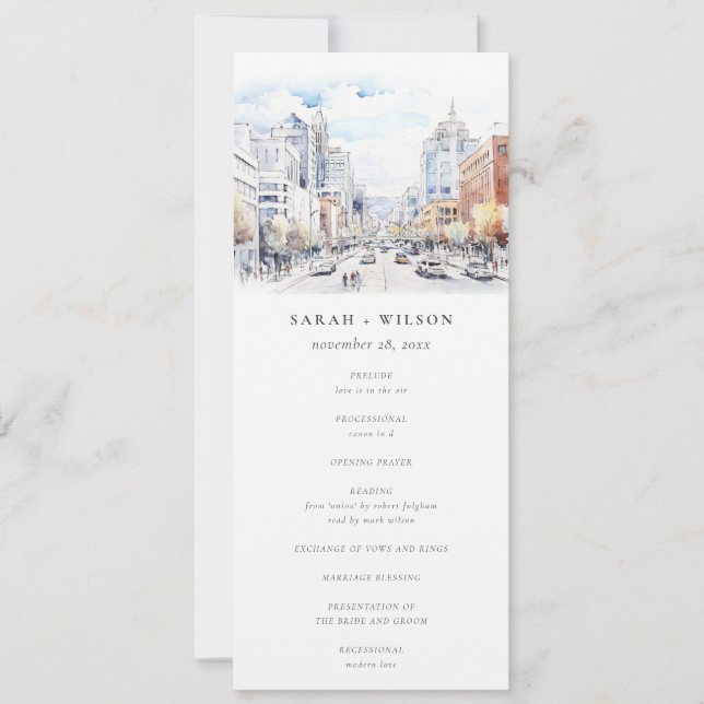 Invitación Omaha Nebraska Watercolor Scape Wedding Program (Anverso)