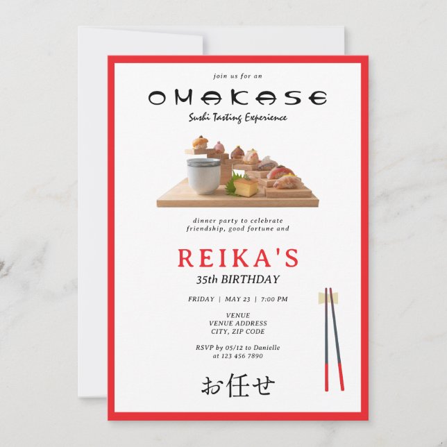 Invitación Omakase Sushi Japonés Dando De Lugar (Anverso)