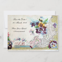 Invitación OMANTICA Floral Azul Rosa Blanco Monograma de Boda