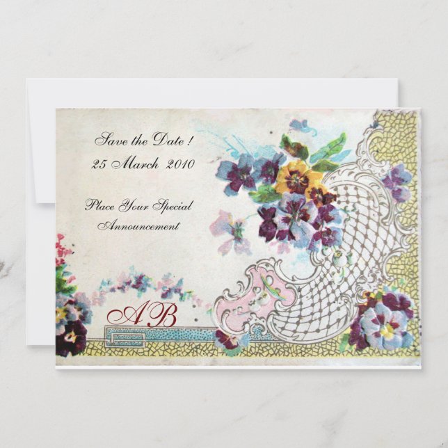 Invitación OMANTICA Floral Azul rosa Boda blanco Monograma (Anverso)