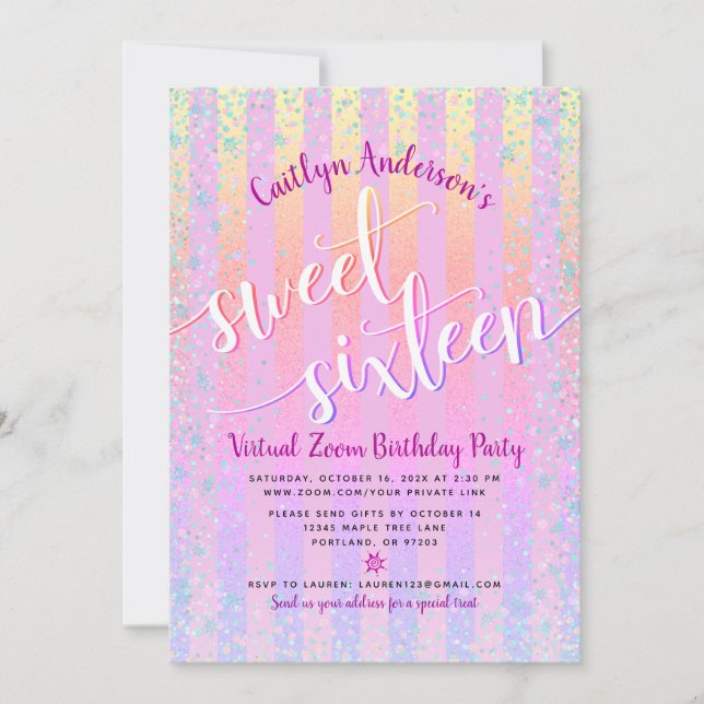 Invitación Ombre arcoiris virtual dulce dieciséis cumpleaños  (Anverso)