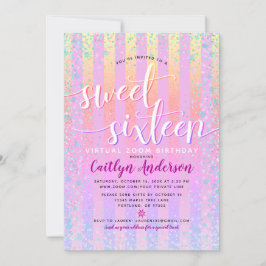 Invitación Ombre Arcoiris Virtual Girly Dulce Cumpleaños