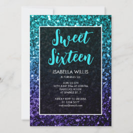 Invitación Ombre azul Aqua respira dulce 16 guión elegante
