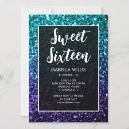 Invitación Ombre azul Aqua respira dulce 16 guión elegante