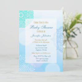 Invitación Ombre azul, Verde azulado y blanco Mandala Baby Sh