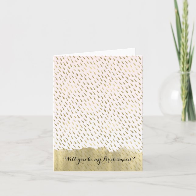 Invitación Ombre blanco rosado Rubor dorado sé mi novia (Anverso)
