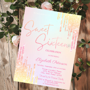 Invitación Ombre Brillo Gotea Colorido Cumpleaños 16