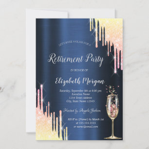Invitación Ombre Brillos Gotear Vidrio Azul Marino Jubilación