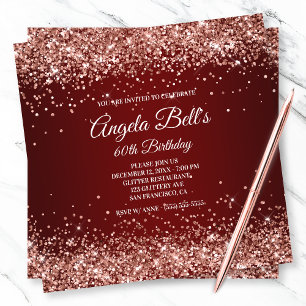Invitación Ombre Burgundy Glitter Rosa Dorado Falso Brillante