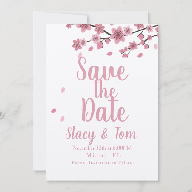 Invitación Ombre Cherry Blossom Tree Pink Save the Date (Anverso)
