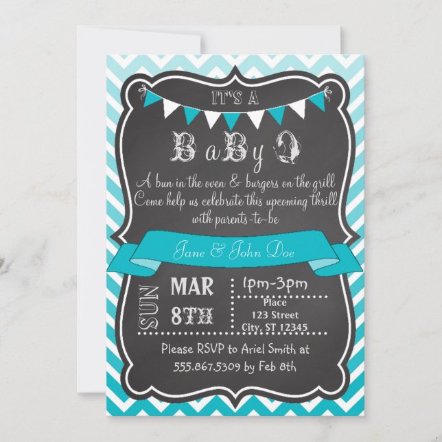 Invitación Ombre Chevron Chalkboard Baby Q (Anverso)