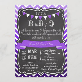 Invitación Ombre Chevron Chalkboard BabyQ Purple