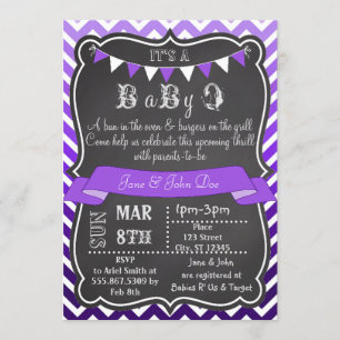 Invitación Ombre Chevron Chalkboard BabyQ Purple