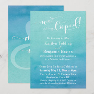 Invitación Ombre de Acuarela Azul Turquesa Nuestra Recepción 