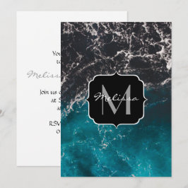 Invitación Ombre de agua de mar azul negro espumoso ondulado 