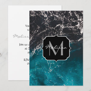 Invitación Ombre de agua de mar azul negro espumoso ondulado