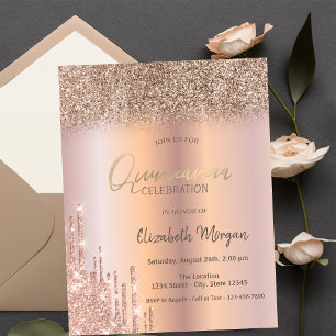 Invitación Ombre de quinceañera con gotas de purpurina de oro