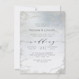 Invitación Ombre Dusty Blue Frosted Relieve metalizado platea