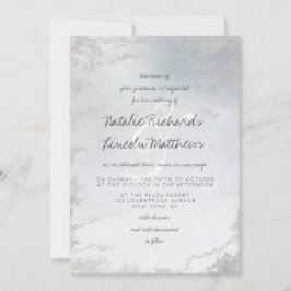 Invitación Ombre Dusty Blue Frosted Relieve metalizado platea