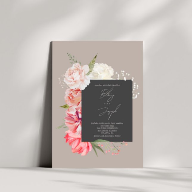 Invitación Ombré Floral Botánico Elegante Boda Gris (Subido por el creador)