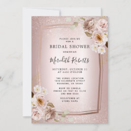 Invitación Ombre Floral Bridal Shower Purpurina Rosa Gold Rub