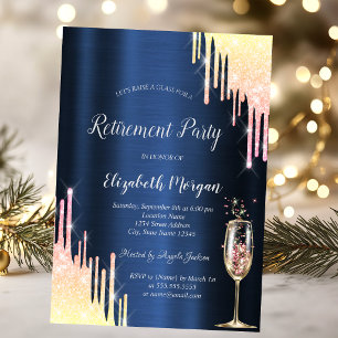 Invitación Ombre Glitter Drips Glass Azul Marino Jubilación