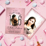 Invitación Ombre Halo, Purpurina de oro rosa rosa, foto dulce<br><div class="desc">Esta invitación a la fiesta de cumpleaños de dieciséis años, dulce y bonito, es perfecta para el día especial de tu hija. Presenta una falsa foto halo de un purpurina de oro rosa brillante rosa brillante impresa. Incluye dos fotos a personalizar con tus propias fotos de tu dulce hija. El...</div>