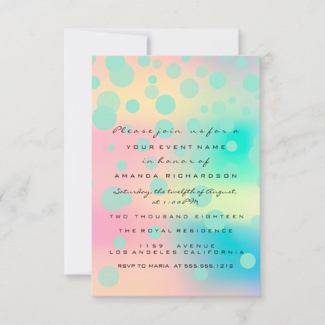 Invitación Ombre Holográfico Bubble Bridal Sweet 16th Mint (Anverso)