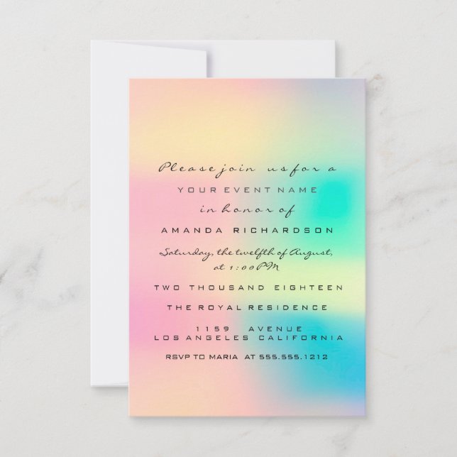 Invitación Ombre Holográfico Pastel Bridal Sweet 16th (Anverso)