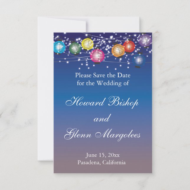 Invitación Ombre Luces de Linterna Arcoíris Boda Guardar la F (Anverso)