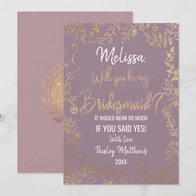 Invitación Ombre Mauve Lilac Purpurina de Floral Ooral (Anverso / Reverso)