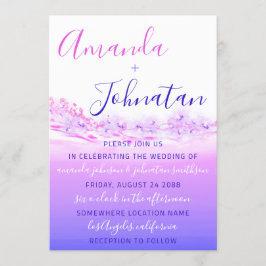 Invitación Ombre oceánico azul morado boda