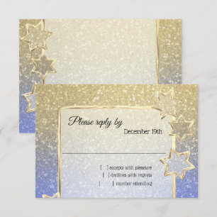 Invitación Ombre Oro Azul Estrella de Oro RSVP