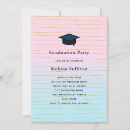 Invitación Ombre Pastel Azul Rosa con Graduación de Líneas de