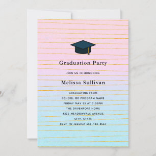 Invitación Ombre Pastel Azul Rosa con Graduación de Líneas de