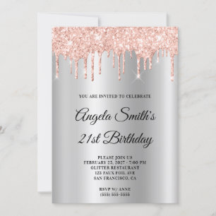 Invitación Ombre Plateado con Brillo de Rosa Dorada Brillante