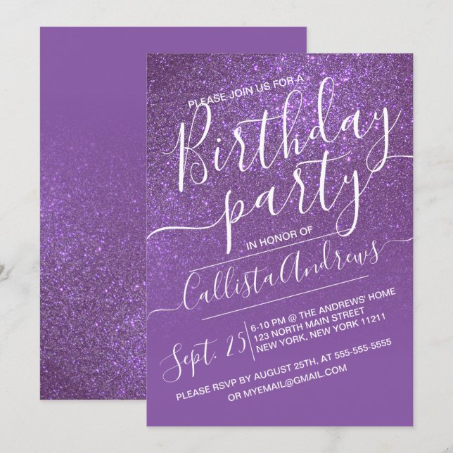 Invitación Ombre, Purpurina de esparkly violeta púrpura (Anverso / Reverso)
