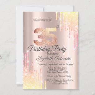 Invitación Ombre Purpurina Drips Rosa Oro 35 cumpleaños