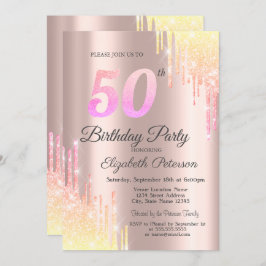 Invitación Ombre Purpurina Drips Rosa Oro 50 cumpleaños