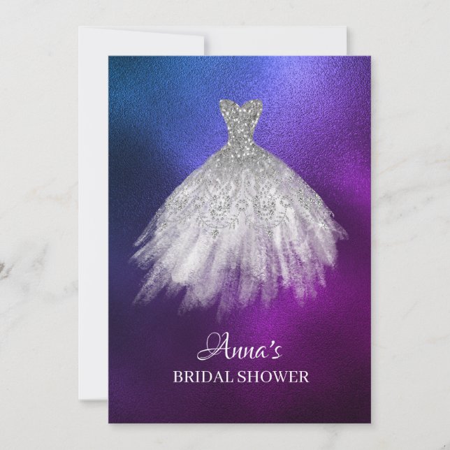 Invitación *~* Ombre Purpurina Ducha de novia vestido vestido (Anverso)