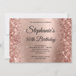 Invitación Ombre Purpurina Rosa de Oro Monogramado 50 cumplea