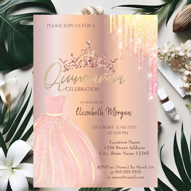 Invitación Ombre Purpurina soltar ropa de tiara Quinceañera (Subido por el creador)