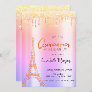 Invitación Ombre Purpurinas Dris, Torre Eiffel Quinceañera