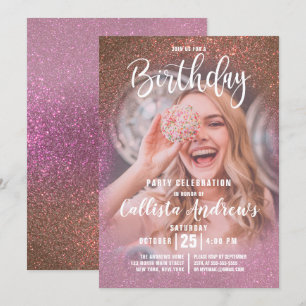 Invitación Ombre, Rosa de oro, triple Purpurina rosada, foto
