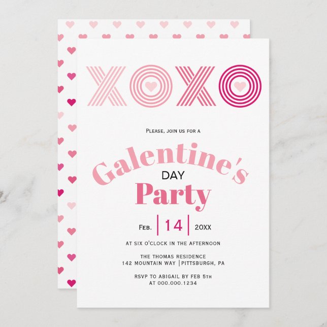 Invitación Ombre rosa HOHO corazones Galentines Day fiesta (Anverso / Reverso)