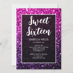 Invitación Ombre rosa morado rompe dulce 16 guión elegante