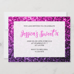 Invitación Ombre rosa morado rompe dulce 16 guión elegante