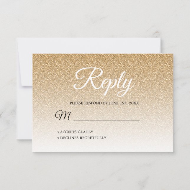 Invitación Ombre RSVP, Purpurina de oro de moda (Anverso)