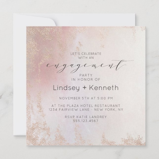 Invitación Ombre Rubor Pink Frosted Square Engagement Party (Anverso)