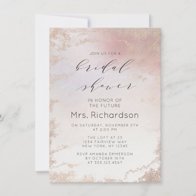Invitación Ombre Rubor Relieve metalizado rosado de escarcha  (Anverso)
